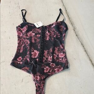 Free People Floral Bodysuit - Black and Pink